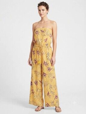 Blue Island Jumpsuit Strapless Floral Yellow Size XL NWT